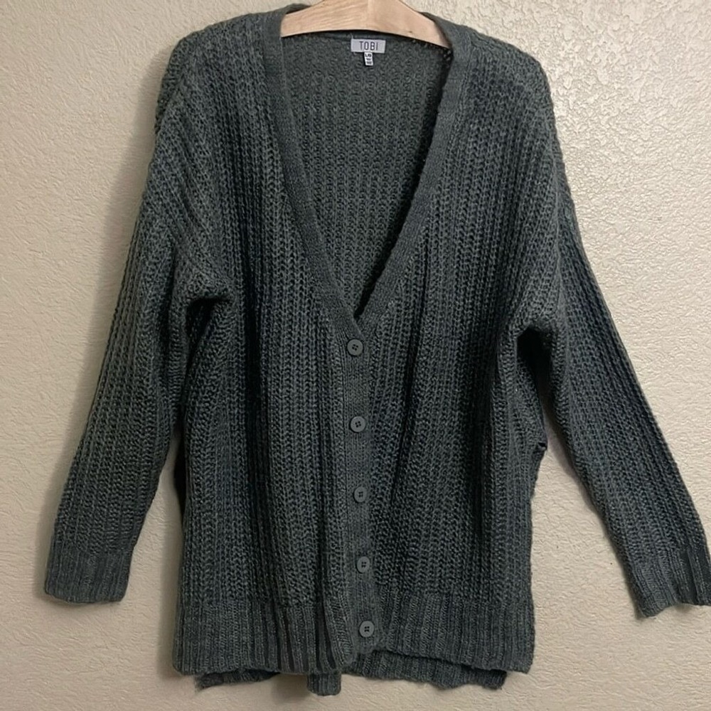 TOBI Charcoal Gray Chunky Knit Oversized Cardigan Sweater Womens Size Large